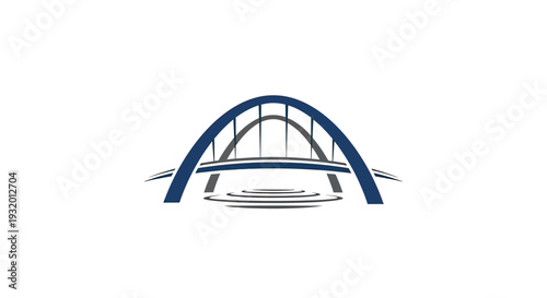 Stylized bridge design in blue and gray, with water ripple effect. Vector graphic on white