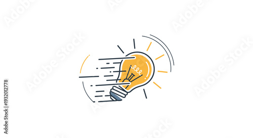 Light bulb with stylized rays and lines, representing an idea or innovation, on white background