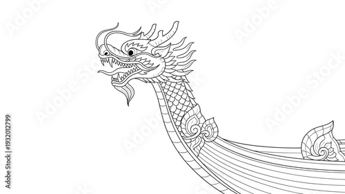 Intricate dragon head drawing on traditional viking ship
