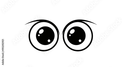 A simple cartoon of two black and white eyes. They have pupils and curved eyelashes