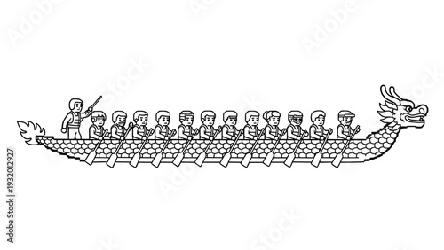 Dragon boat race team in line art style