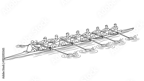 Teamwork in motion: linear rowing team in action