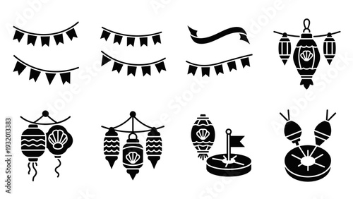 Silhouette nautical lanterns and banners collection for festive celebrations