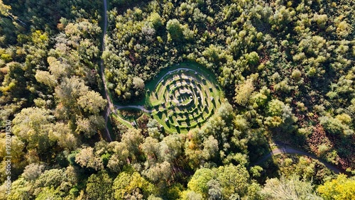 Fotografía Aerial view of the Touchstone Maze stone circle in Strathpeffer, Scottish Highla