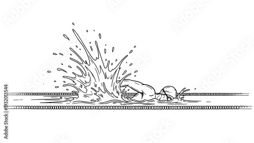 Dynamic line drawing of swimmer making a splash in pool