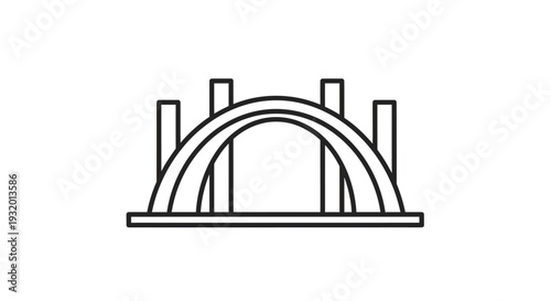 Black and white line drawing of a bridge with arches and supporting pillars on a white background