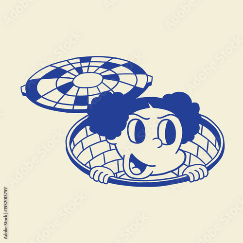 girl and sewer rubber hose retro cartoon illustration