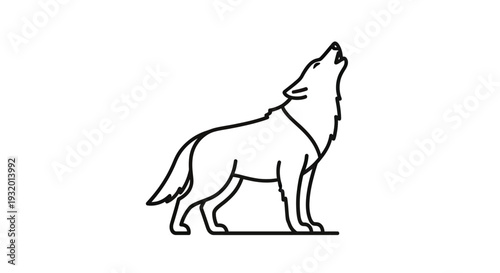 A black line drawing of a wolf howling, standing against a white backdrop