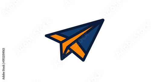 A stylized blue and orange paper airplane graphic with bold outlines, isolated on a white background