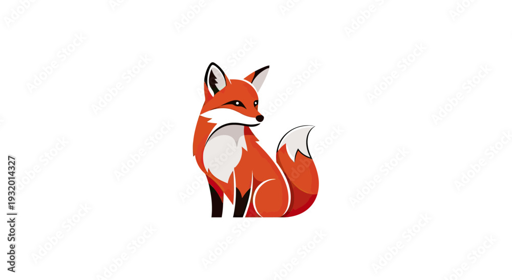 Fototapeta premium Stylized illustration of a fox, featuring red-orange fur and white accents, isolated on white