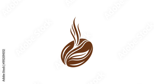 A minimalist brown coffee bean icon with steam rising, on white background