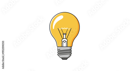 A yellow lightbulb is depicted, showing internal filaments, against a plain white backdrop