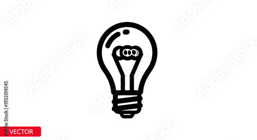 Vector illustration of a lightbulb with a detailed internal structure, in black and white