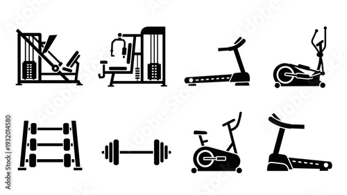 Home gym icon set: equipment silhouettes for fitness inspiration and workout planning