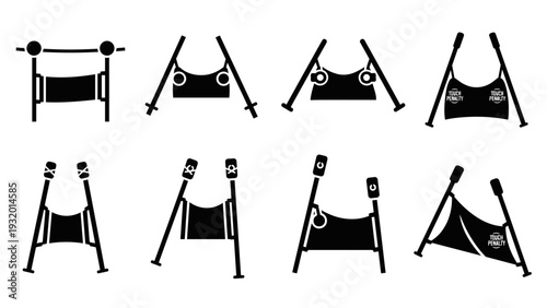 Gymnastic rings setup in various silhouettes for fitness training designs