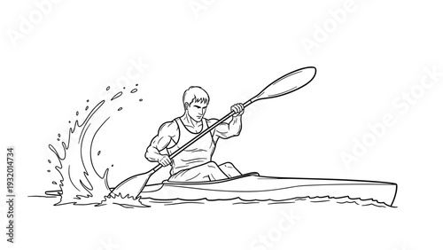 Dynamic line art of canoeist paddling in action