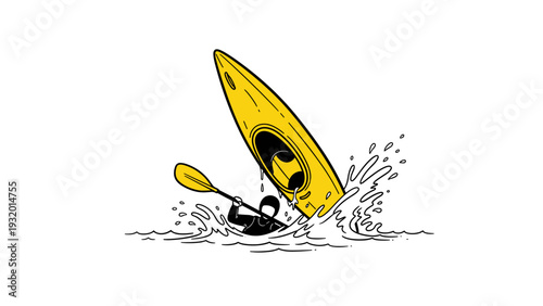Dynamic kayaking adventure in minimalist black and yellow design