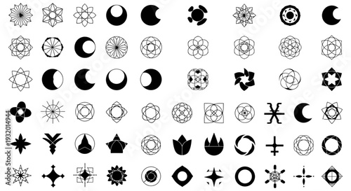 collection of abstract geometric shapes and sacred geometry patterns ideal for modern graphic design spiritual branding and minimalist backgrounds