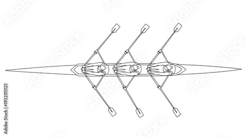 Triple rowing team in linear style showcasing precision and teamwork