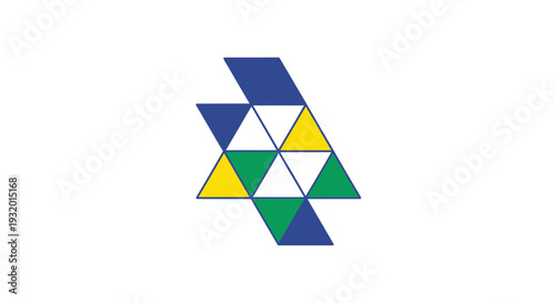 Abstract geometric design composed of colorful triangles on a white background