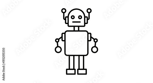 A simplistic illustration of a robot with a rounded head, square torso, and circular arms