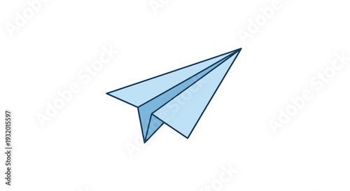 Simple vector illustration of a light blue paper airplane with dark blue outlining, on a white background