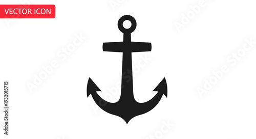 Black silhouette of an anchor, with a red "vector icon" label in the upper left