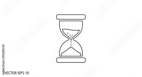 Line drawing of an hourglass, with sand falling. Background is white. Vector image