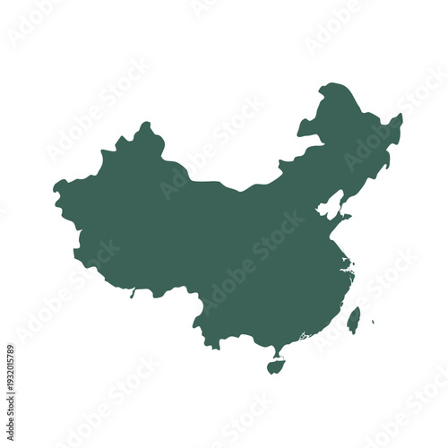 China Silhouette Map Vector – Muted Green Country Outline with Simplified Borders