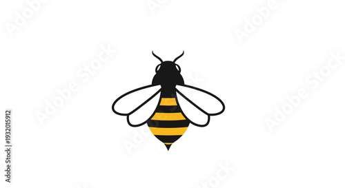 A simple, cartoon illustration of a bee with black and yellow stripes, against a white background