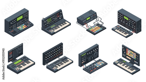 Isometric synthesizer and electronic music equipment collection