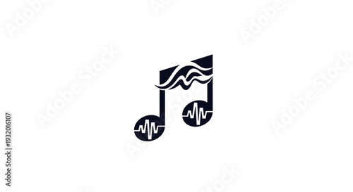 A graphic of a musical note with wavy lines and sound wave inside