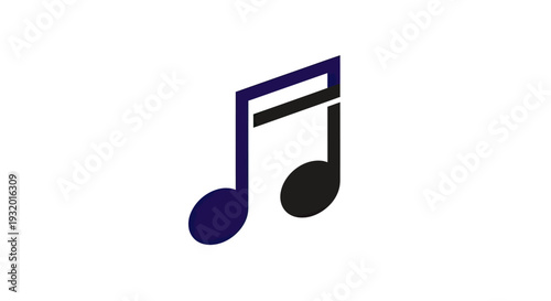 Stylized musical note graphic in blue and black, set against white background