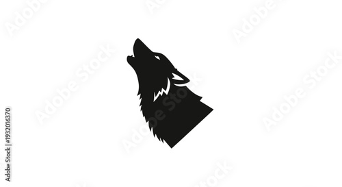 Silhouette of a howling wolf against white background. It's a stylized black image