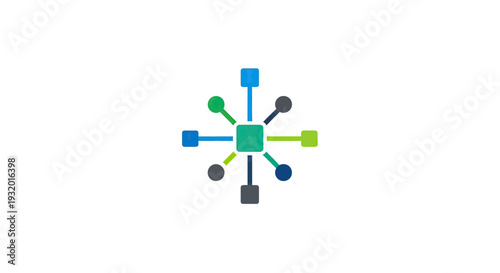 Colorful network diagram with a central square and radiating nodes