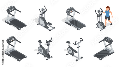 Isometric home gym equipment featuring treadmill and exercise bike with trainer