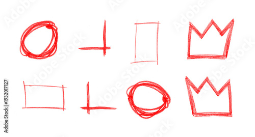 grunge scribble geometric shapes, red marker isolated on white background