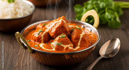 Wallpaper Mural Paneer Tikka Masala in Traditional Copper Kadai with Basmati Rice and Cilantro Torontodigital.ca