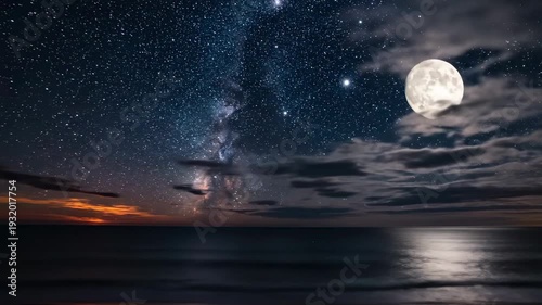 Night and Day Cycle '96 Sun and moon transition visualized in a wide cinematic landscape where a clean horizon divides sky and earth, smooth time-lapse transformation as the golden sun slowly