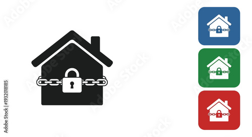 The house security icon shows a locked home with a heavy chain.