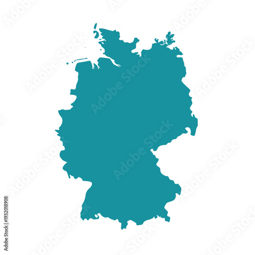 Germany Silhouette Map Vector – Teal Country Outline Flat Solid Fill Illustration