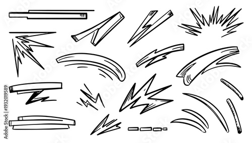 hand-drawn doodle vector set of action lines illustrated in a playful sketchy outline style isolated on white background