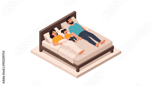 Happy family relaxing together in bed