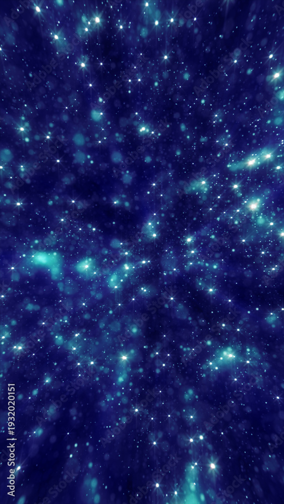 Obraz premium Blue starry particle field with glowing bokeh and deep cosmic atmosphere, seamless abstract background