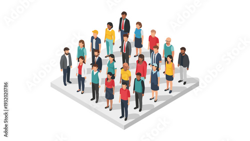 Large diverse group of people standing together in isometric style