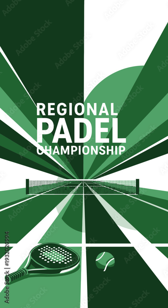 Obraz premium Dynamic Padel Championship Design Featuring Court, Ball, and Geometric Background Elements