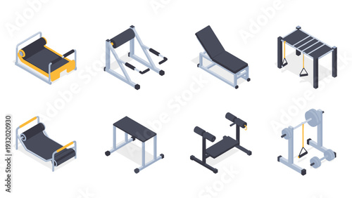 Isometric gym equipment collection: modern fitness machines for home and commercial use