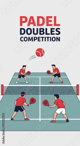Dynamic Padel Doubles Competition Illustration Depicting Competitive Energy and Movement on Court