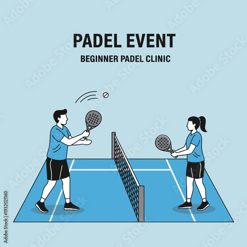 Dynamic Padel Duo Engaging in a Beginner's Clinic: Event Design for Sports Promotion