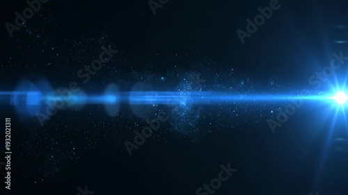 Horizontal Light Streak '96 Blue anamorphic flare sweep, deep black cinematic space pierced by a vivid horizontal blue light beam stretching edge to edge, subtle lens artifacts and elongated